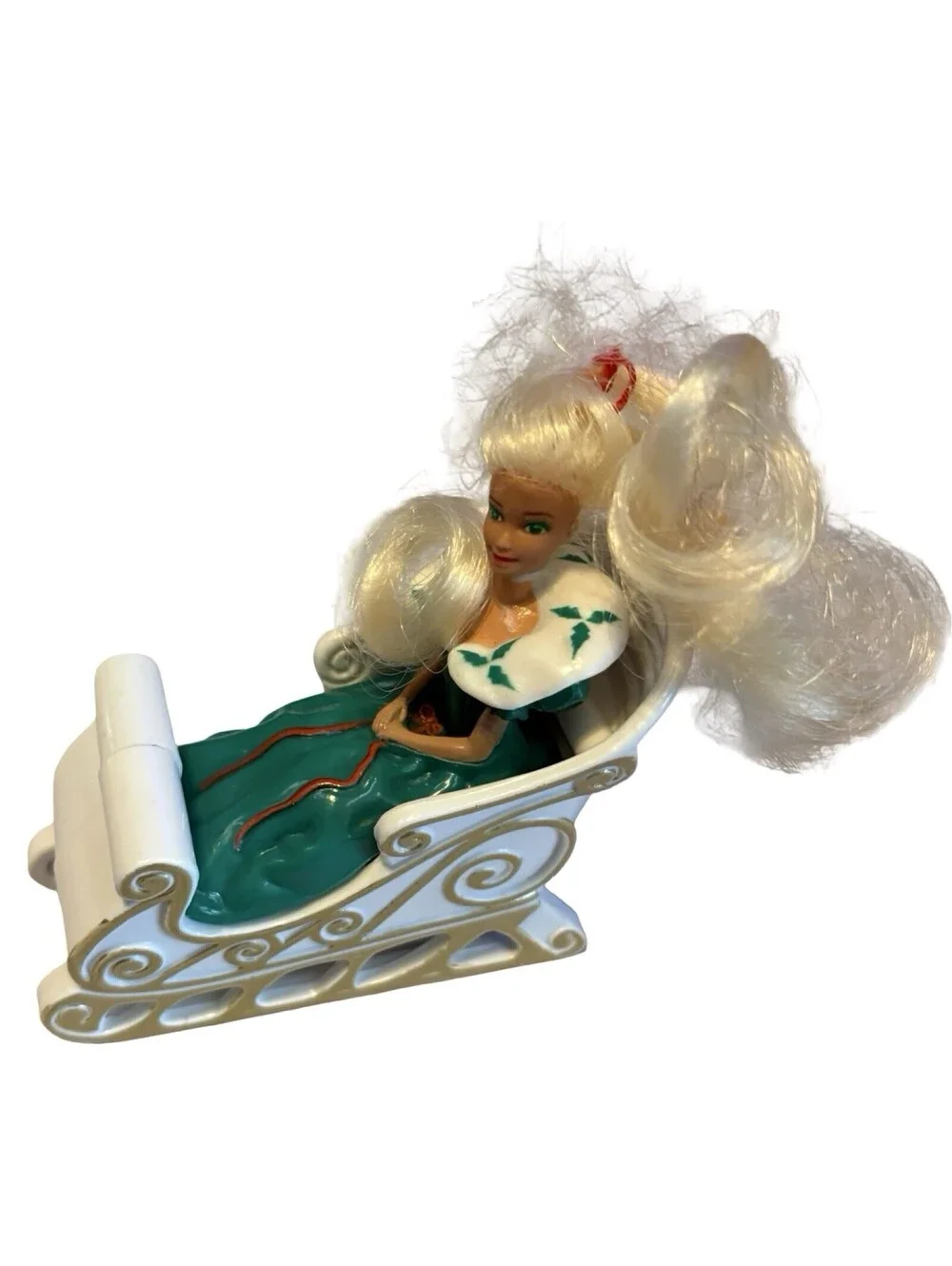 Vintage 1995 Mattel Holiday Blond Barbie #1 In Sleigh McDonalds Happy Meal Toy